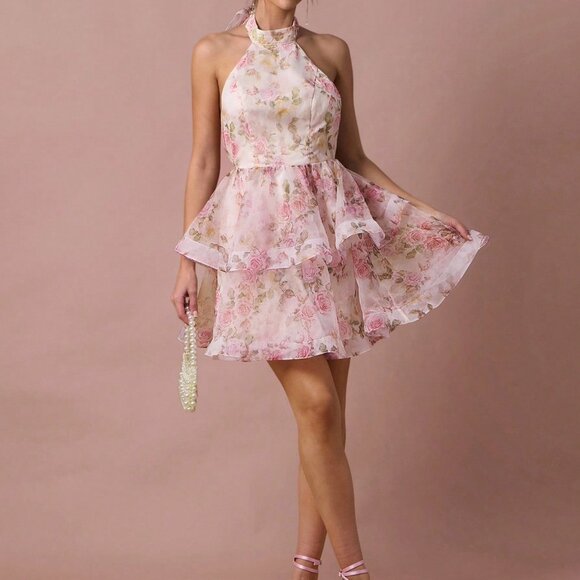 White Boho Women's Romantic Rose Print Dress - Picture 4 of 7